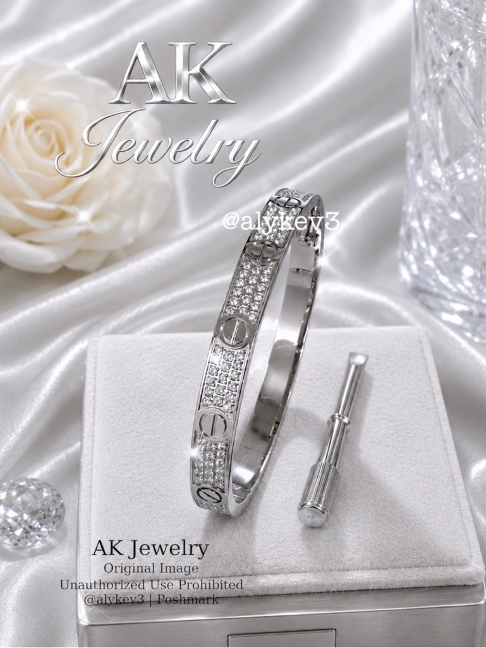 💎18k LUXURY Diamond CZ Style Design Bracelet, Bangle, Cuff, Unisex White Gold - Picture 6 of 7